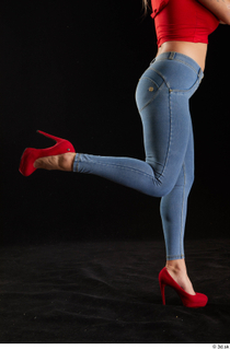 Daisy Lee 1 blue jeans calf dressed flexing red high…